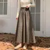 Falda de cuadros artística vintage para mujer, estilo principios de otoño, cintura alta elástica, dobladillo amplio, que cubre la cadera, falda de cuadros adelgazante