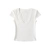 2025 Nuevo Verano Sexy Chica Caliente Cuello V Profundo Ombligo Descubierto Manga Volante Manga Corta Camiseta Top de Mujer