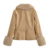 Fabricantes Mayoristas de Ropa para Mujer Transfronterizos Moda Popular Estilo Francés Retro Blazer de Ante con Cuello de Piel Desmontable