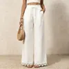 2026 Moda Resort Estilo Europeu Feminino Nova Renda Acabamento Solta Perna Larga Casual Popular Perna Reta Calça Longa Feminina