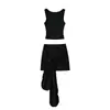 Conjunto de Dos Piezas para Mujer Verano: Top Chaleco Deportivo Casual Ajustado sin Mangas con Cuello en U y Falda Corta con Cordones