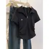 Verão Transfronteiriço Algodão 210g Gola Polo Canelada Cintura Marcada Ombro Normal Manga Curta Camiseta Feminina Slim-Fit Cropped Plus Size
