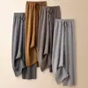 Pantalones anchos de punto de lana gruesa para mujer, de pierna recta, blancos, informales, de cintura alta, para otoño e invierno.