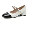 Versión de Piel de Vaca 2026 Zapatos Planos Mary Jane de Perlas Estilo Chanel con Tacón Grueso y Aumento Oculto de Altura, Cómodos y Versátiles para Mujer
