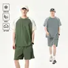Camiseta de Manga Corta con Bloques de Color de Verano, Pantalones Casuales Rayados, Conjunto de Ropa Deportiva Trendy al Estilo Americano para Exteriores