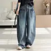 Jeans de Mujer Azul Americano con Cuchillo Curvo Pantalones de Pierna Ancha Sueltos Diseño con Sentido Forma de Perasickle Pantalones Nuevos