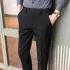 Pantalones de Hombre, Ropa Formal de Negocios para Primavera y Otoño, Pantalones Casuales de Traje Rectos Holgados de Nueve Puntos, Pantalones de Traje para Novio Alto