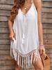 Blusa de playa transfronteriza, nueva, sexy, de verano, sin espalda, bikini, protector solar, camisa, vestido de playa con borlas huecas y cuello en V