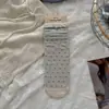 Calcetines con Lazos para Mujer, Estilo Fino Primavera/Verano, Calcetines de Media Caña con Lunares Brillantes, Calcetines Holgados Huecos Estilo Coreano Gris Azul