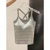 Camisola Corta de Verano para Mujer con Copas, Espalda Cruzada, Rayas Laterales que Reducen el Busto, Sin Mangas de Algodón, Espalda Hermosa