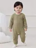 Macacão de algodão macio Classe A para outono de recém-nascido, roupas de bebê, macacão de manga longa para meninos e meninas, peça de sobrepor tipo pulôver