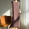 Vestido sin mangas de color liso con diseño deshilachado y cuello redondo, por encima de la rodilla, holgado, casual, para primavera y verano, delgado, con cuentas curvas, falda tipo chaleco para mujer