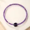 Pulseira de Ametista do Uruguai Produtos Genuínos Naturais Contas de Transferência de Cristal Roxo Joias Empilhadas de Contas Extremamente Finas para Mulheres e Mulheres