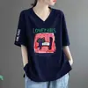 E-commerce Transfronteiriço Nova Camiseta de Manga Curta Estilo Chinês Feminina Solta Tamanho Plus Size Meninas Cheinhas Top para Cobrir a Barriga Escondendo Defeitos Emagrecedor Manga Meia Tendência