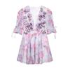 Roupa Europeia e Americana Transfronteiriça 2025 Primavera Férias à Beira-Mar Sexy Decote V Profundo Elegante Cintura Estampada Vestido Midi