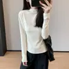 Conjunto de trabalho~ Elegante camiseta básica de manga comprida com gola alta discreta, confortável e leve, perfeita como camada base para mulheres, nova coleção de outono H090913