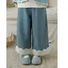 Calça Jeans Denim Infantil Wulibu Coleção Outono Crianças Calça Reta Solta com Renda 2026 Nova Moda Calças Casuais Tendência