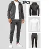 Conjunto de 3 Piezas para Hombre Estilo Americano Otoño e Invierno: Sudadera con Cremallera y Bolsillos, Pantalón Largo, Camiseta