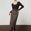 Falda de Lana, Nuevo Estilo Otoño, Falda con Abertura, Falda de Cintura Alta Estilo Coreano para Mujer, Venta Individual Dropshipping, Suministro para Transmisión en Vivo Transfronteriza