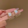 Pendientes de Aro Geométricos Cuadrados de Plata S925 Moda Corea del Sur Pendientes Dulces de Perla Pendientes Huecos Vintage