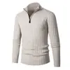Nueva colección Otoño/Invierno 2026: Suéter de punto para hombre, estilo europeo y americano, de manga larga, con rayas verticales, cuello alto y cierre de cremallera