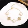 Pulsera de Trébol de Cuatro Hojas Más Vendida en Comercio Electrónico Transfronterizo, Acero de Titanio con Incrustación de Diamantes de 18K, Lujo Ligero, Sensación de Alta Gama, Sencilla, Moderna, Versátil