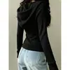 Chamarra con Capucha Ajustada Color Verde Menta para Mujer Otoño Estilo Coreano Hombro Normal 2026 Nuevo Principios de Otoño Ropa Deportiva Top Corto a la Cintura