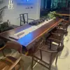 Mesa de Chá e Conjunto de Cadeiras em Madeira Maciça Ébano Placa Grande Mesa de Café em Madeira Maciça Sandália Preta Dourada Mesa de Chá de Escritório em Noz Preta Pronta para Venda