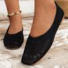 Otoño Nuevo Color Sólido Plano Tejido Fino de Caña Baja para Mujer Casual Malla Cuadrado Puntera Mocasines Zapatos Náuticos