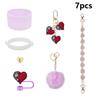 Set de 7 Piezas Taza Tapa de Popote Decorativa Set de Vasos Cadena para Vasos Ins Chai Perro Serie Colgante para Llaves Colgante de Bola de Felpa