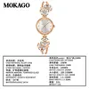 Relógio Feminino de Luxo de Alta Qualidade Moka Pulseira de Cobre Exquisita Cravejada com Diamantes Relógio Pulseira Flor Cruzada Compacto à Prova d'Água Gradiente Relógio de Quartzo