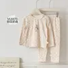 Conejo de Pan 2026 Otoño/Invierno Nuevo Algodón Peinado Lycra Clase A Conjunto de Ropa de Casa para Niños Cuello Redondo Dibujo Animado Conjunto para Niñas