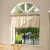 Cortina curta de algodão e linho com estampa de flor de gardênia e franjas, cor de café, semi-transparente, para varão, cortina pronta