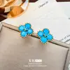 Nuevos Pendientes de Calabaza Turquesa Texturizados de Moda, Estilo Nicho, Exquisitos Pendientes de Trébol de Cuatro Hojas, Pendientes de Lujo Ligero y de Gama Alta