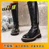 Botas de Equitação com Solado Grosso, Botas Slim, Botas de Cano Alto, Forradas com Lã, Novo Estilo Outono e Inverno 2025, Botas que Aumentam a Altura para Pessoas Baixas, Botas Longas