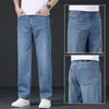 Jeans italianos de alta gama color gris claro para hombre, delgados de verano, holgados, rectos, talla grande, pantalones casuales de negocios
