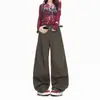 Pantalones anchos de pierna recta con corte curvo, estilo americano retro de principios de otoño, pantalones vaqueros casuales de trabajo largos hasta el suelo para mujer, Yichun