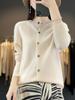 Cárdigan de Punto de Cuello Redondo de Lana Merino 100% Pura de Una Pieza sin Costuras para Mujer Chaqueta Base Top Delgado Ropa Exterior