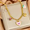 Collar Dorado Grueso de Acero Inoxidable Flor Rosa de Amor Fresa Cadena para Clavícula Verano Nuevo como Regalo de Cumpleaños para Mejor Amiga