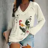Camiseta de manga larga para mujer, corte holgado, cuello en V, estampado animal 3D digital interesante, transfronteriza, al por mayor