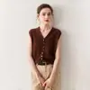 Colete Cardigan sem Mangas de Cashmere Feminino Gola V Moda Peça de Baixo Cor Lisa Efeito Emagrecedor Estilo Curto Camada
