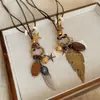 Nuevo Collar de Pluma de Bronce Zen Chino para Mujer Estilo Étnico Bohemio Doble Capa Cadena Larga para Suéter Accesorios