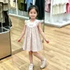 Vestido floral pastoral estilo coreano para niñas, vestido infantil bordado de manga larga, nuevo vestido abotonado estilo chino con mangas acampanadas pequeñas