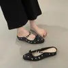 Medias Zapatillas para Mujer con Punta Cerrada, Nuevo Estilo Verano 2026, Tacón Oculto, Satén de Seda, Punta Cuadrada, Estilo de Noche, Boca Baja, Zapato Individual, Sandalias de Exterior