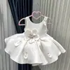 Vestido de Satén con Flor Tridimensional y Tirantes para Niña, Vestido de Princesa Abullonado para la Primera Fiesta de Cumpleaños y Actuación de Bebé, Venta al por Mayor