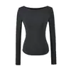 Otoño Invierno Ajuste Delgado Ropa Interior Camiseta de Manga Larga para Mujer Estilo Chica Picante Americana Un Hombro Hombro Recto Adelgazante Algodón Acrílico Cómoda Camiseta Base