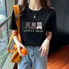 Três Camisetas de Manga Curta com Estampa de Urso, Emagrecedoras, Novo Estilo de Verão 2026, Estampa Estilo Coreano, Manga Meia-Manga Versátil para o Dia a Dia