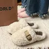 Chinelos de algodão felpudo femininos Birkenstock 2026 nova moda outono e inverno antiderrapantes quentes de sola grossa para casa