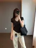 Camiseta de Manga Corta con Cuello en U, Corte Ajustado, de Algodón Tencel, con un Corte Favorecedor, Suave y Amigable con la Piel, Hombros Normales, Estilo Verano H040609