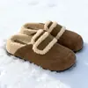 Pantuflas de algodón sin cordones de suela gruesa para mujer 2026 nuevo estilo otoño e invierno para exteriores estilo Birkenstock de punta cerrada pantuflas de piel de felpa